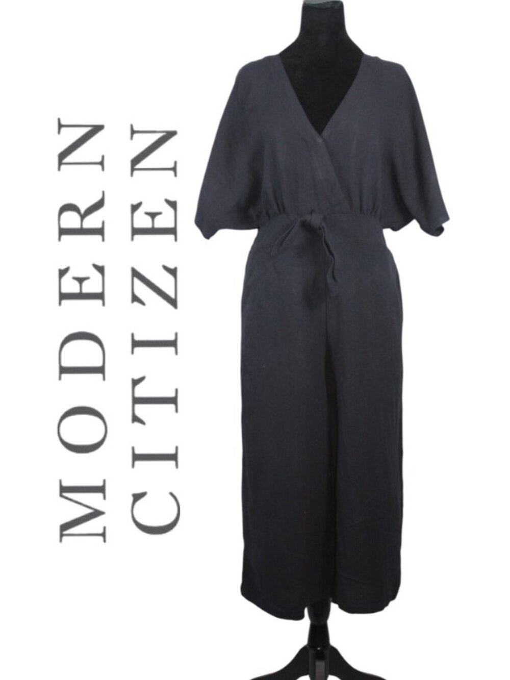 Modern Citizen Black V-Neck Tie-Waist Jumpsuit Size Large